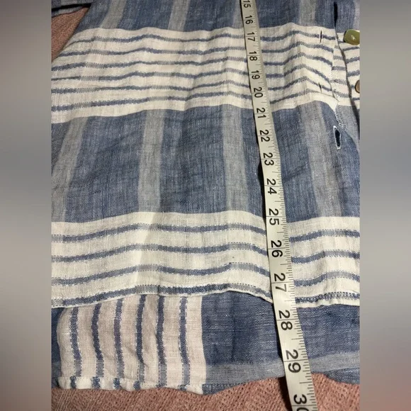 Habitat 100% Linen Blue and White Striped Shirt Button Down 3/4 Sleeves Sz S - Picture 7 of 8